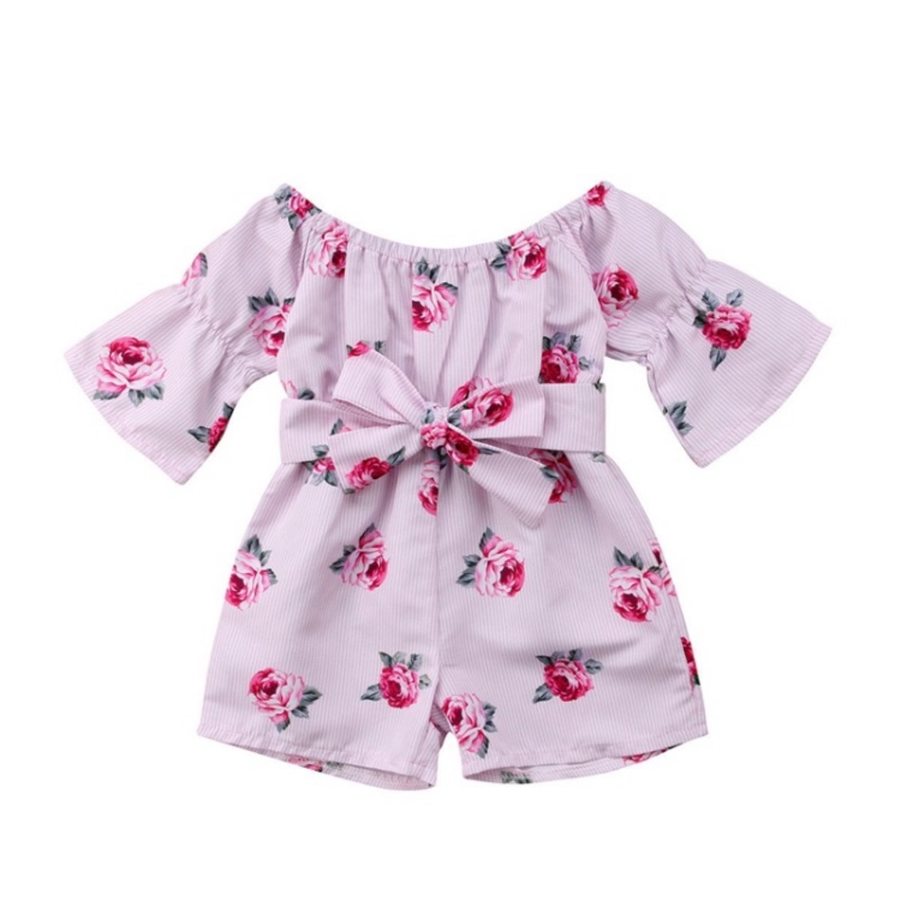 NWT🎉 Stripped Floral Print Bow Romper